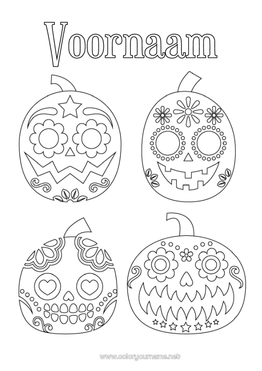 Kleurplaat om af te drukken Schedel Dia de los Muertos Calaveras, schedels