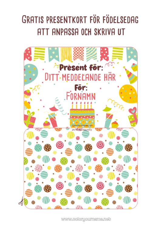 Färgläggningssida att skriva ut Gåvor Födelsedag Födelsedagstårta Personligt presentkort att skriva ut