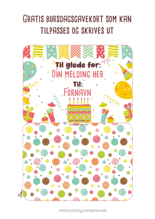 Fargeleggingssiden til utskrift Gaver Bursdag Bursdagskake Personlig gavekort til utskrift