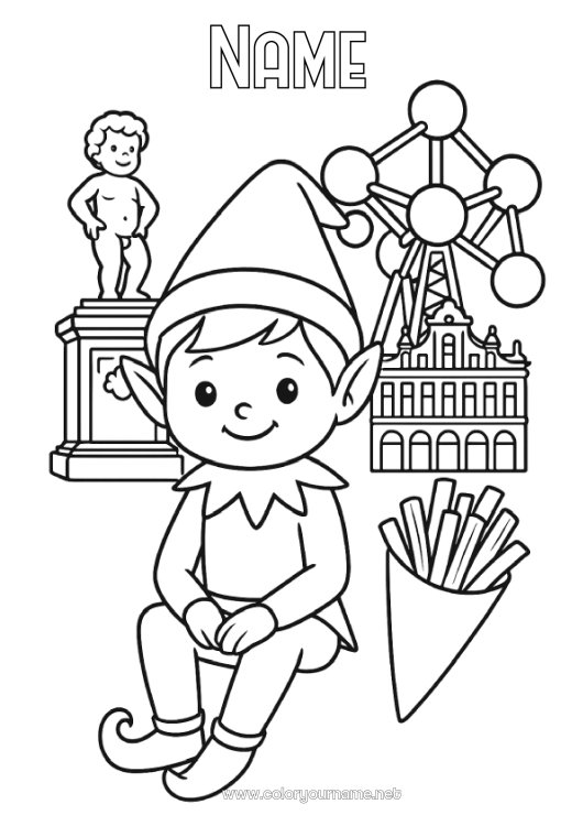 Coloring page to print Christmas elves Elves coloring pages Belgium Christmas Elf Trip For a single Christmas elf Traveling Christmas Elves