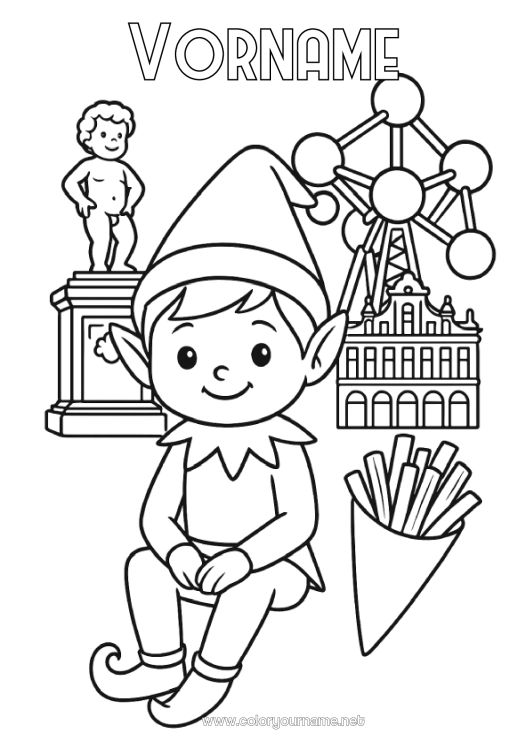 Malvorlage zum Ausdrucken Weihnachtself Elfen Ausmalbilder Belgien Reise des Weihnachtselfen Ein einziger schelmischer Kobold Reisende Weihnachtswichtel
