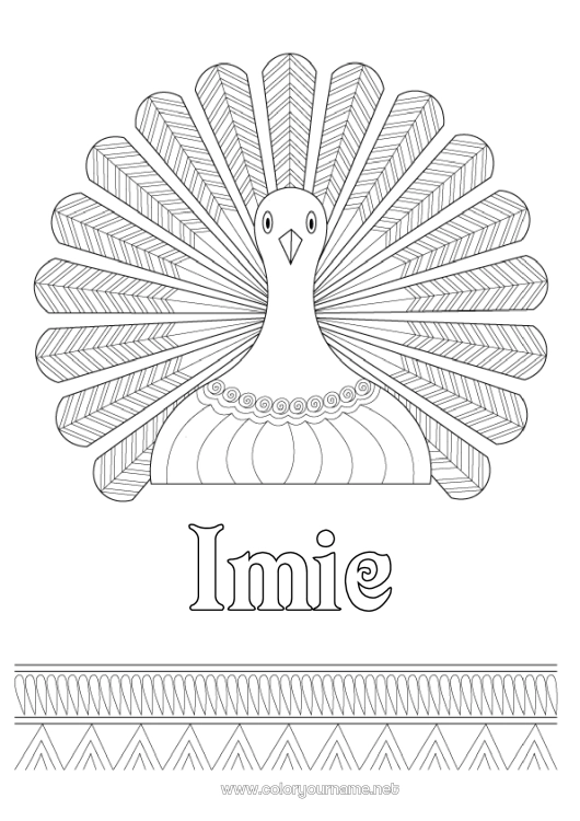 Kolorowanka do wydruku Święto Dziękczynienia Paw Zentangle Ptaki i latające ssaki Indyk na Święto Dziękczynienia