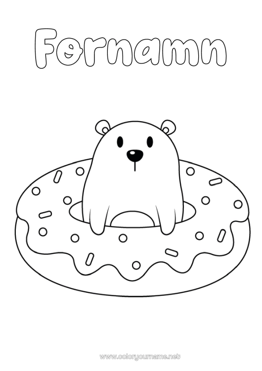 Färgläggningssida att skriva ut Björn Söt Donuts Lätta målarbilder Skogens djur