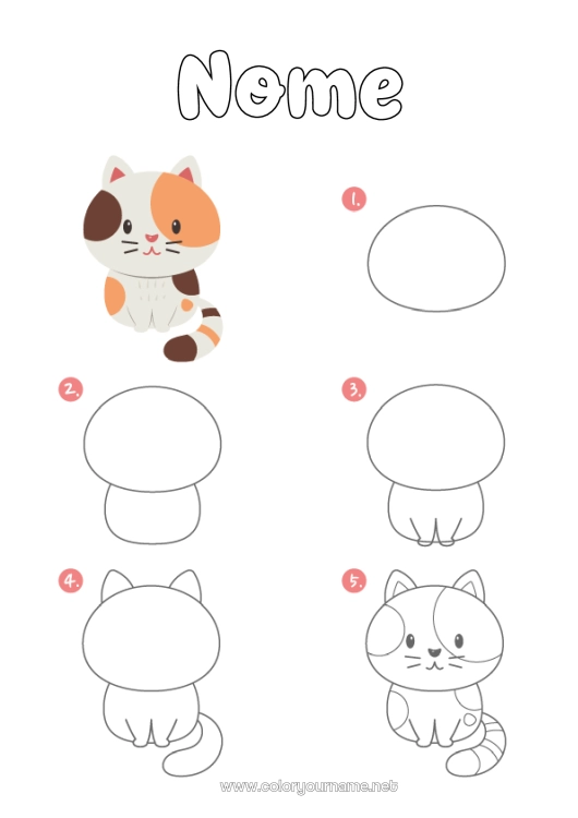 Pagina da colorare da stampare Gatto Kawaii Attività per Bambini Animale CanI e gatti Imparare a disegnare