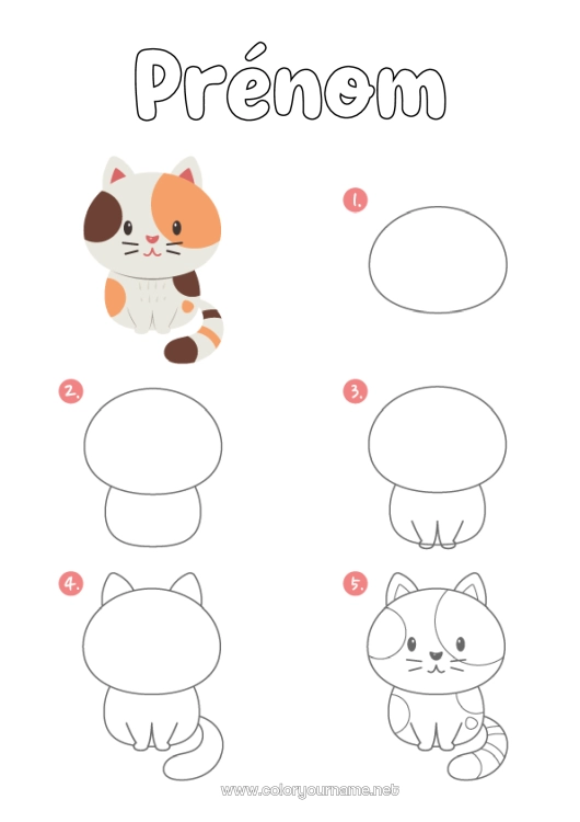 Coloriage à imprimer Chat Kawaii Activités enfants Animal Chiens et chats Apprendre à dessiner
