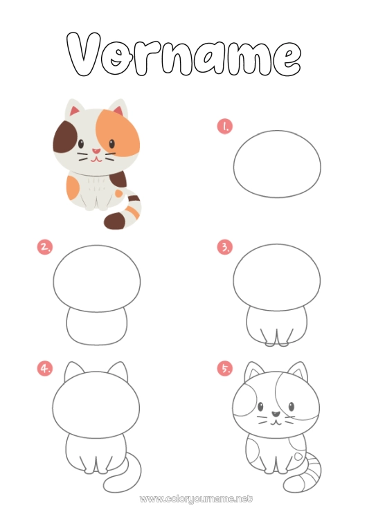 Malvorlage zum Ausdrucken Katze Kawaii Kinderaktivitäten Tier Hunde und Katzen Zeichnen lernen