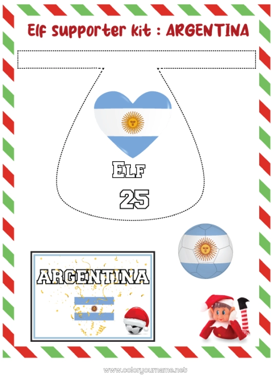 Coloring page to print Football Sport Christmas elves Football supporter kit for elf Team sports