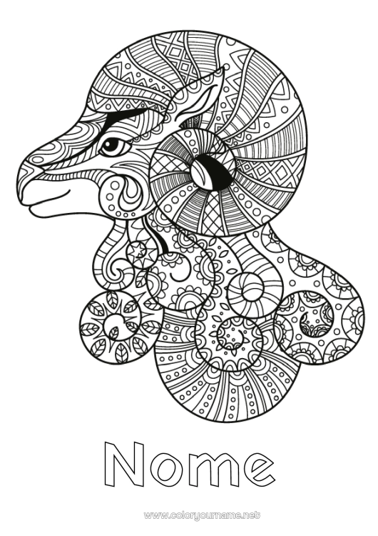 Página de desenho para imprimir Animal Zentangle Signo astrológico Animais de fazenda Signos do zodíaco Áries