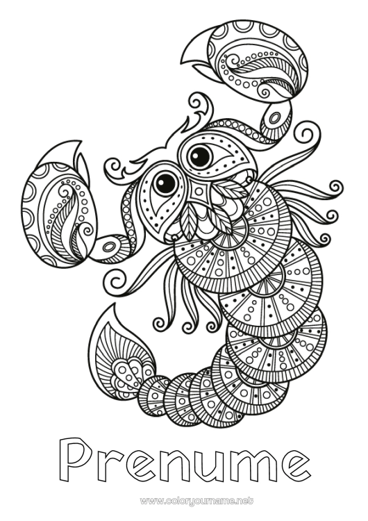 Pagină de colorat de imprimat Animal Zentangle Semn zodiacal Animale sălbatice din Africa Scenariul Semnele zodiacului