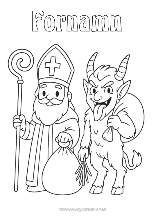 Färgläggningssida att skriva ut Krampus Sankta Nikolaus