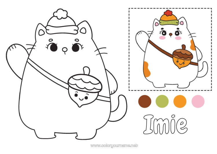 Kolorowanka do wydruku Kot Uroczy Jesień Psy i koty Żołądź Kolorowanie z wzorem