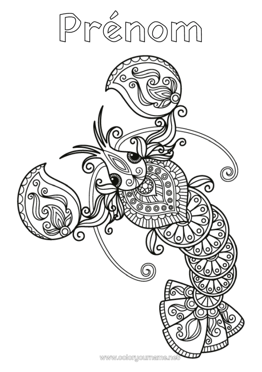 Coloriage à imprimer Zentangle Signe astrologique Signes du zodiaque