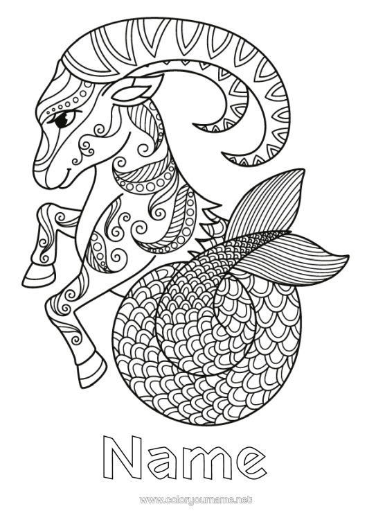 Colouring page to print Animal Zentangle Zodiac Sign Zodiac Signs