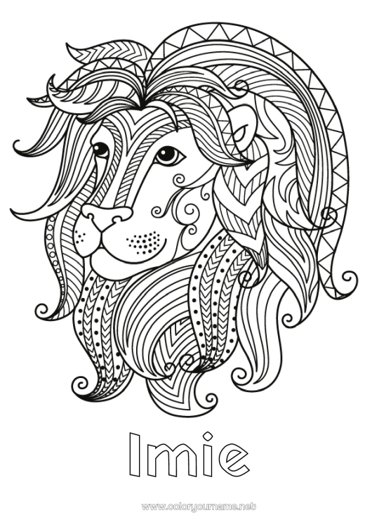 Kolorowanka do wydruku Lew Zwierzę Zentangle Znak zodiaku Dzikie zwierzęta Afryki Znaki zodiaku