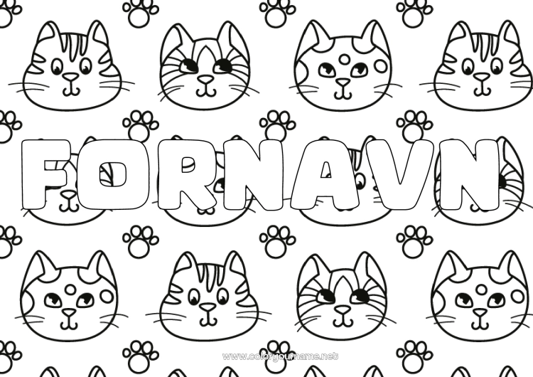 Farvelægningssiden til udskrivning Kat Kawaii Hunde og katte Dekorativ baggrund