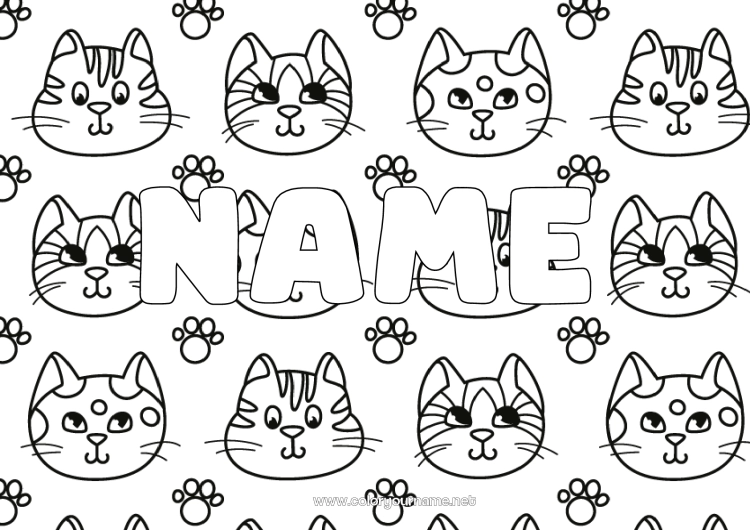 Coloring page to print Cat Kawaii Dog and cat Decorative background