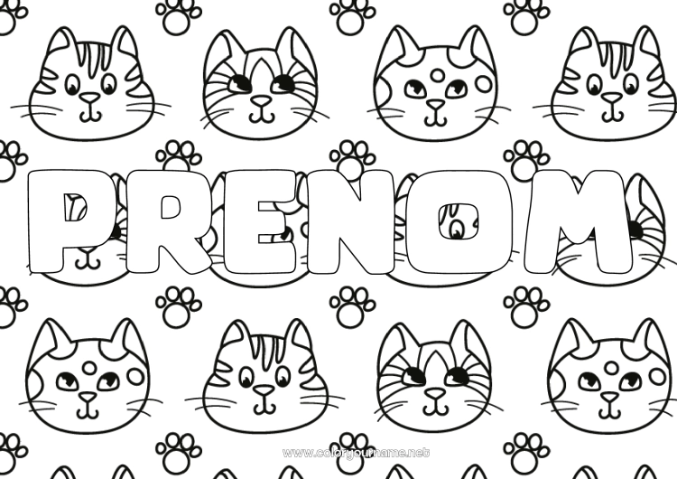 Coloriage à imprimer Chat Kawaii Chiens et chats Fond décoratif