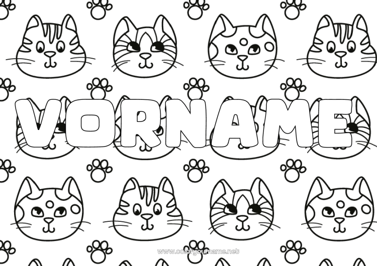 Malvorlage zum Ausdrucken Katze Kawaii Hunde und Katzen Dekorativer Hintergrund