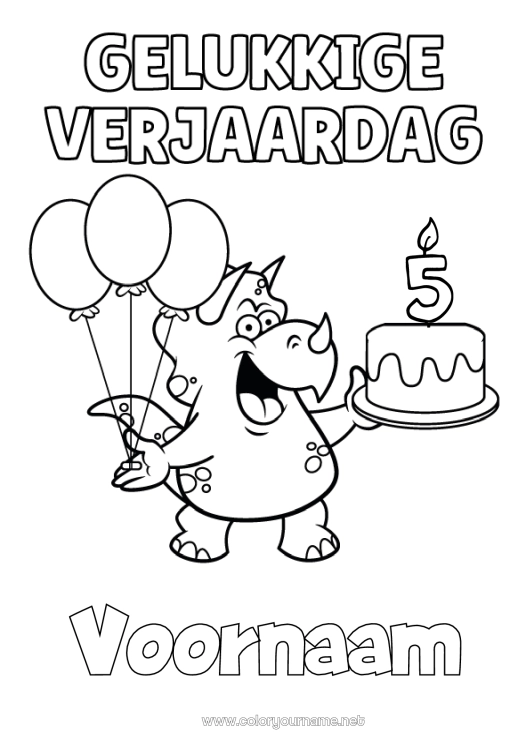 Kleurplaat om af te drukken Verjaardag Dinosaurussen Ballonnen Triceratops Verjaardag (Frans) Bericht Aangepaste verjaardagsleeftijd Verjaardagstaart