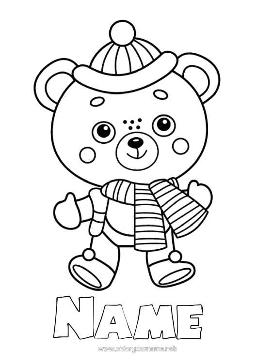 Colouring page to print Cute Winter Animal Teddy Bear Forest Animals