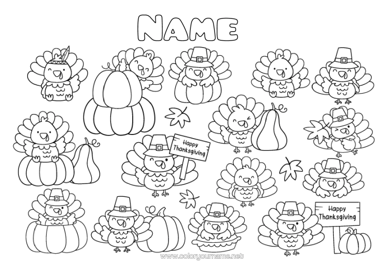 Colouring page to print Pumpkin Thanksgiving Cute Thanksgiving Turkey
