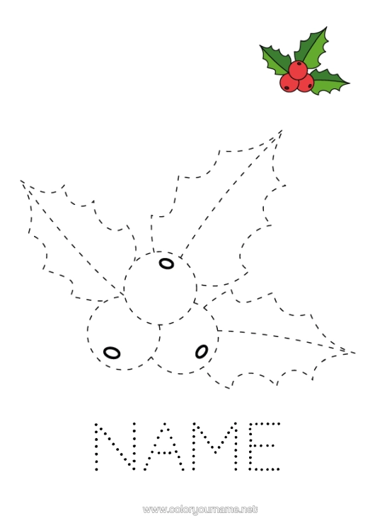 Colouring page to print Children's Activities Holly Easy Colouring Pages Trace And Colour. Colouring With Template