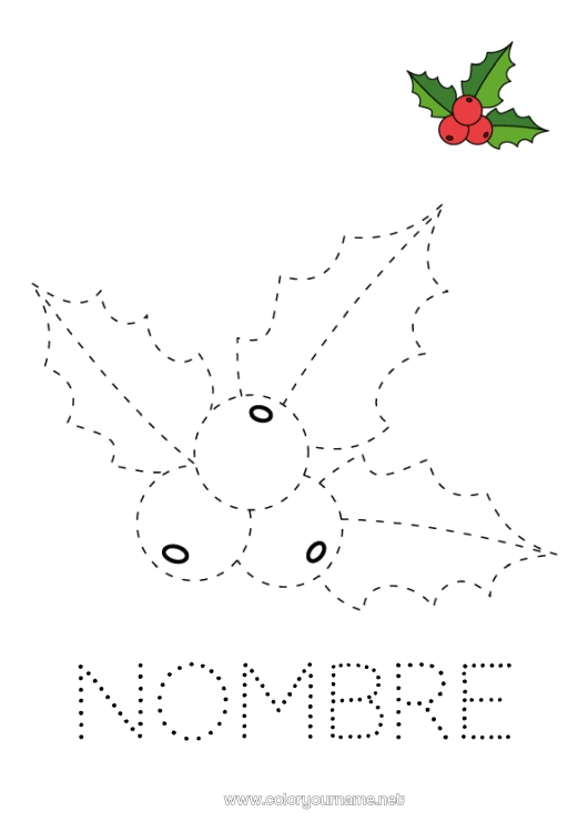 Dibujo para colorear para imprimir Actividades para niños Acebo Dibujos fáciles para colorear Trazo y color Colorear con Modelo