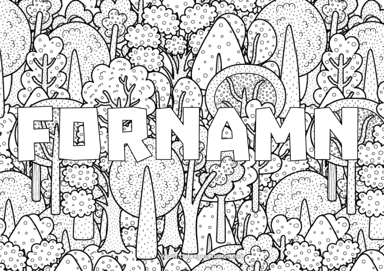 Färgläggningssida att skriva ut Träd Skog Dekorativ bakgrund