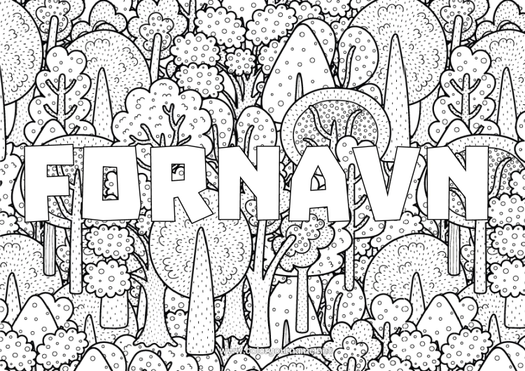 Fargeleggingssiden til utskrift Tre Skog Dekorativ bakgrunn