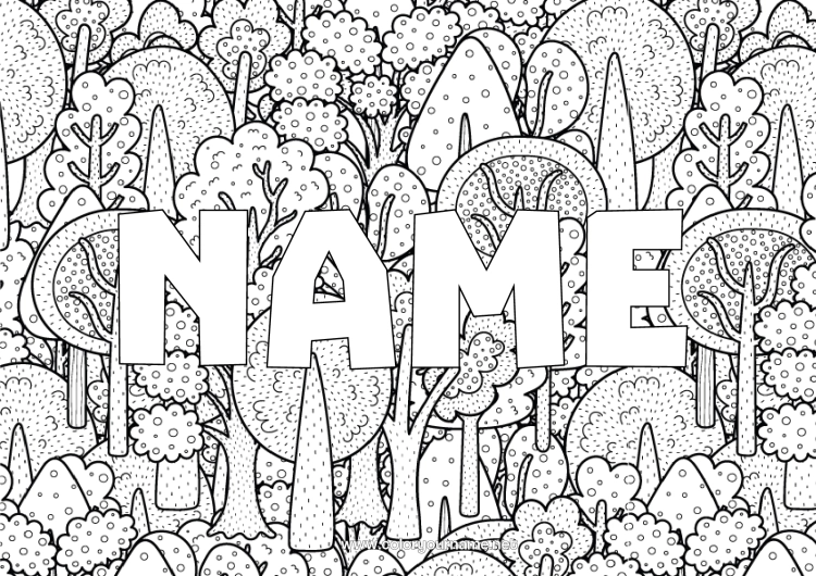 Coloring page to print Tree Forest Decorative background