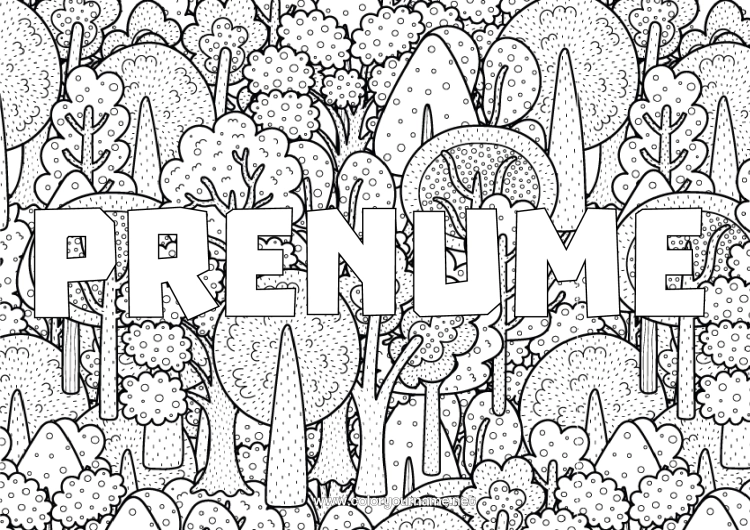 Pagină de colorat de imprimat Copac Pădure Fundal decorativ