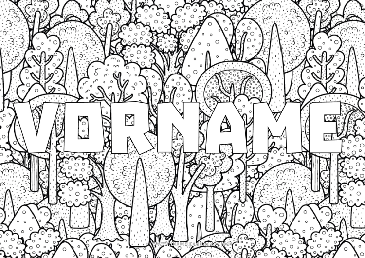 Malvorlage zum Ausdrucken Baum Wald Dekorativer Hintergrund