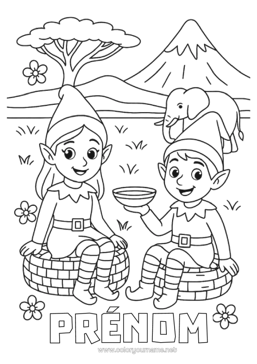 Coloriage à imprimer Lutins de Noël Coloriages lutins Afrique Voyage de lutin farceur Plusieurs lutins farceurs Coloriage Lutins farceurs Voyageurs