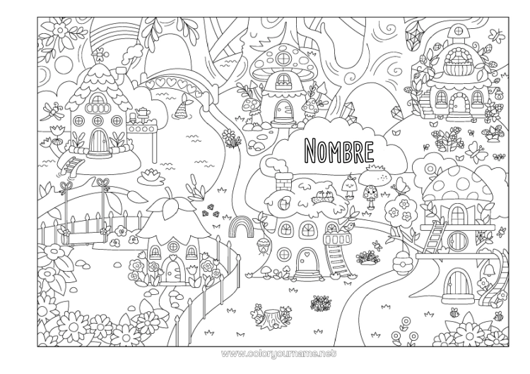 Dibujo para colorear para imprimir Flores Champiñone Bosque