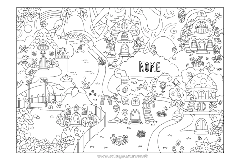 Pagina da colorare da stampare Fiori Fungo Foresta