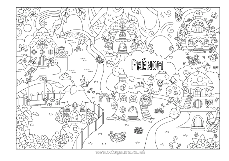 Coloriage à imprimer Fleurs Champignon Forêt