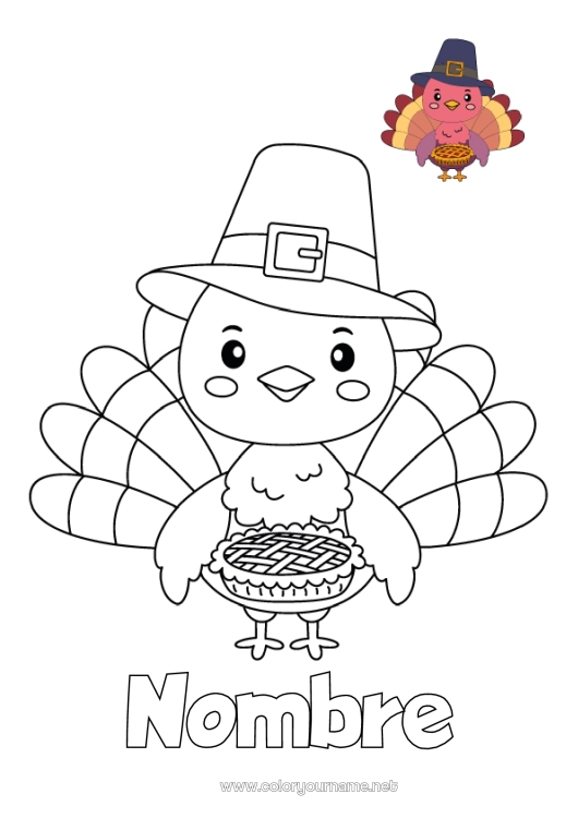 Dibujo para colorear para imprimir Thanksgiving Dibujos fáciles para colorear Tarta Colorear con Modelo Pavo de Acción de Gracias