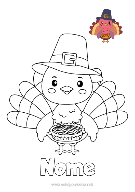 Página de desenho para imprimir Dia de Ação de Graças Desenhos para colorir fáceis Torta Colorir com Modelo Peru de Ação de Graças