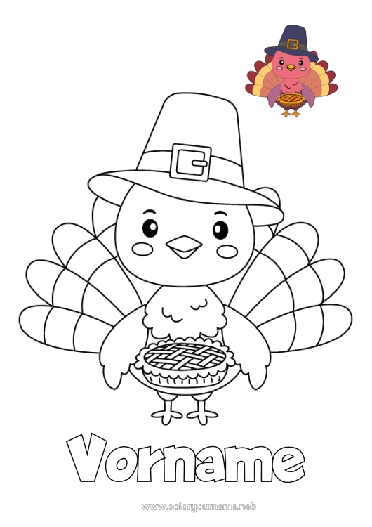 Malvorlage zum Ausdrucken Erntedankfest Einfache Ausmalbilder Kuchen Ausmalen mit Vorlage Thanksgiving-Truthahn