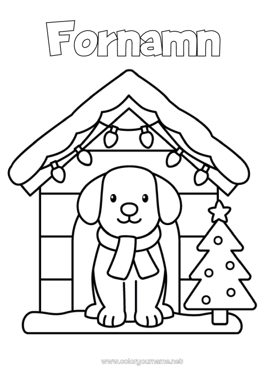 Färgläggningssida att skriva ut Julgran Jul Hund Julgirland Lätta målarbilder Hundar och katter Sjal Nisch