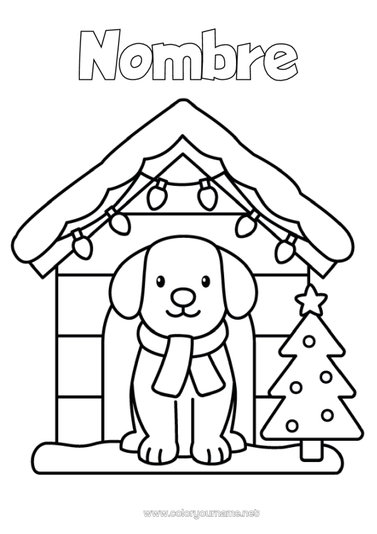 Dibujo para colorear para imprimir árbol de Navidad Navidad Perro Guirnalda de Navidad Dibujos fáciles para colorear Perros y gatos Bufanda Nicho