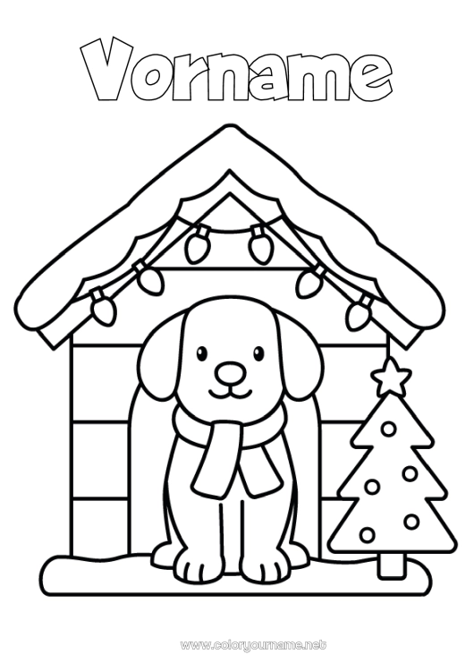 Malvorlage zum Ausdrucken Weihnachtsbaum Weihnachten Hund Weihnachtsgirlande Einfache Ausmalbilder Hunde und Katzen Schal Nische