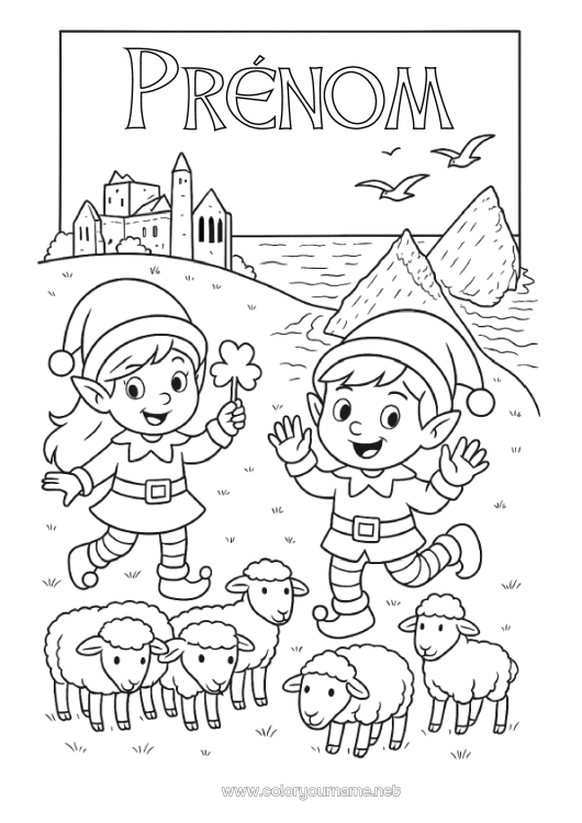 Coloriage à imprimer Lutins de Noël Coloriages lutins Irlande Voyage de lutin farceur Plusieurs lutins farceurs Coloriage Lutins farceurs Voyageurs