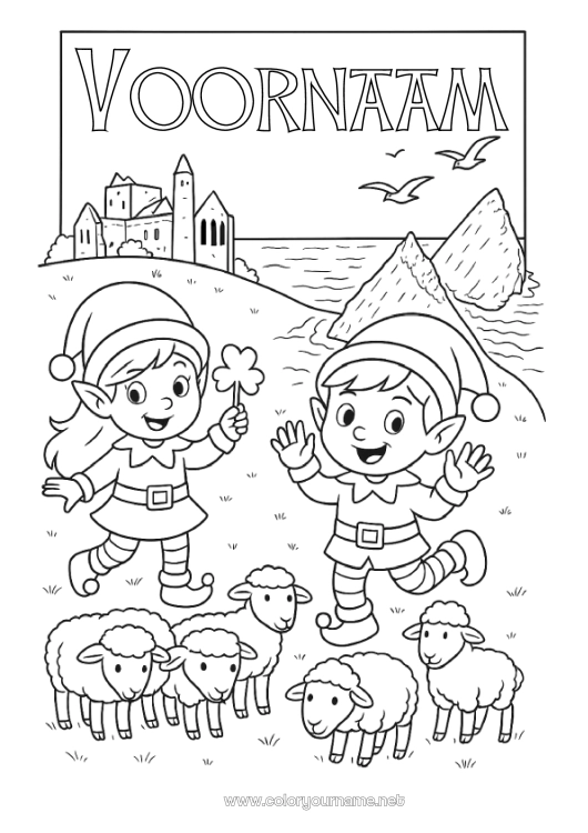 Kleurplaat om af te drukken Kerstelf Elfjes kleurplaten Ierland Kerstelfreis Meerdere kerst elfen Reizende Kerstkabouters