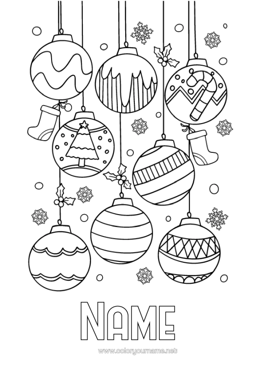 Colouring page to print Christmas Bauble Christmas Decorations