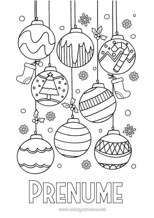 Pagină de colorat de imprimat Bola de Crăciun Decorațiuni de Crăciun