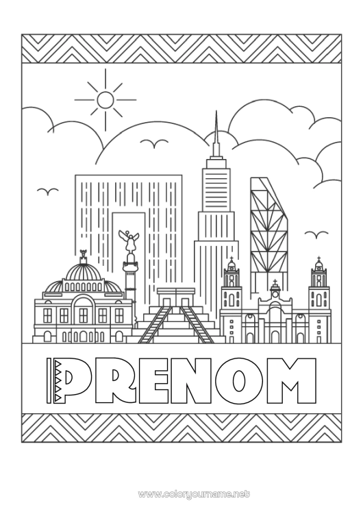 Coloriage à imprimer Géographie Mexique Paysage de ville Ville du monde Skyline Mexico