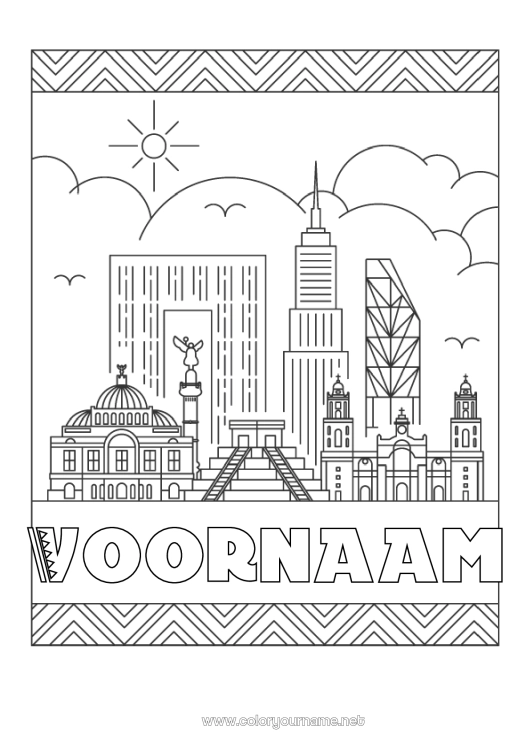 Kleurplaat om af te drukken Geografie Mexico Stadsgezicht Stad van de wereld Skyline Mexiko