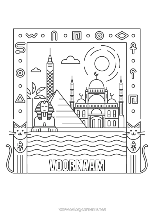 Kleurplaat om af te drukken Egypte Stadsgezicht Piramide Stad van de wereld Skyline