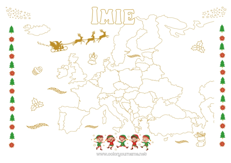 Kolorowanka do wydruku Święty Mikołaj Świąteczne skrzaty Kolorowanki dla skrzatów Geografia Mapa świata Podróż Świątecznego Elfa Mapa kontynentów Kolorowanka Psotne Skrzaty Podróżnicy Europa
